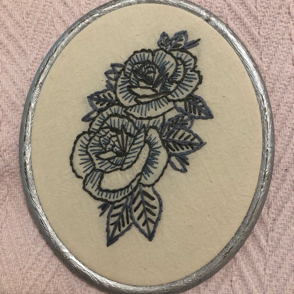 Floral Embroidered Wall Art Handmade